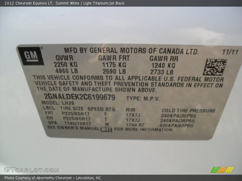 Summit White / Light Titanium/Jet Black 2012 Chevrolet Equinox LT