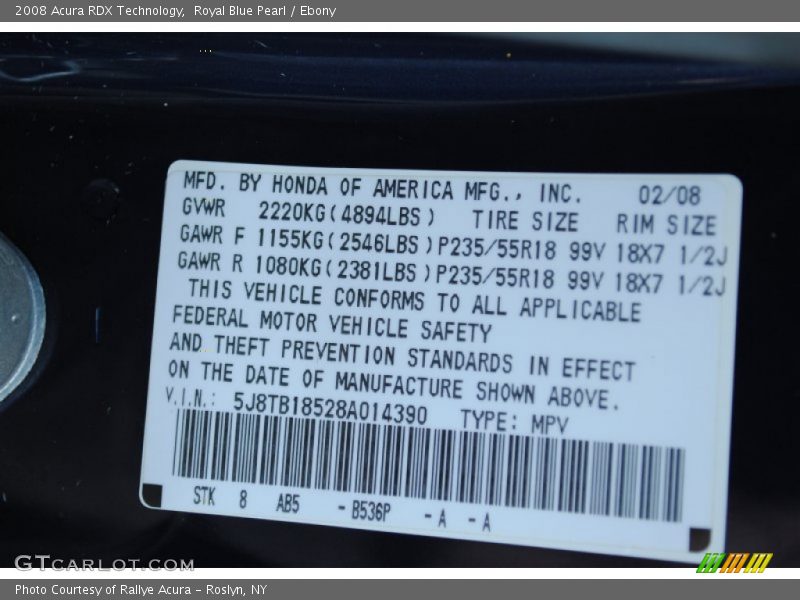 Royal Blue Pearl / Ebony 2008 Acura RDX Technology