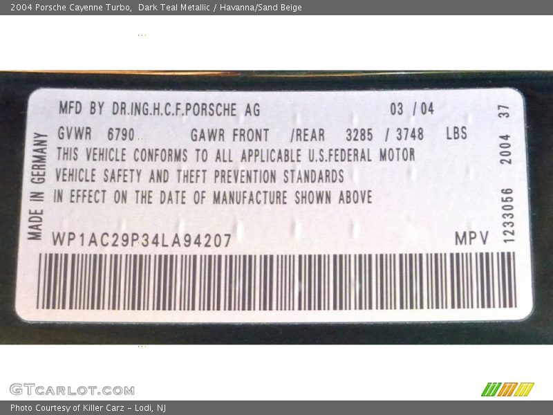 Dark Teal Metallic / Havanna/Sand Beige 2004 Porsche Cayenne Turbo
