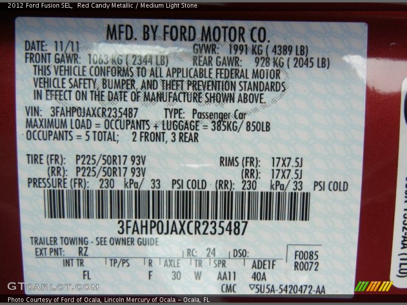 Red Candy Metallic / Medium Light Stone 2012 Ford Fusion SEL