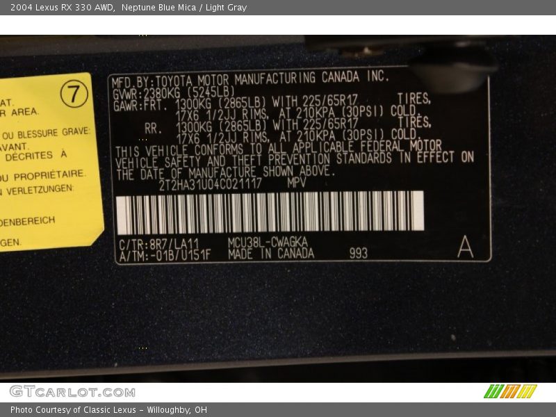 Neptune Blue Mica / Light Gray 2004 Lexus RX 330 AWD