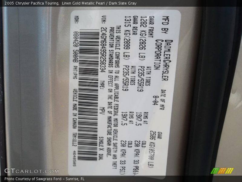 Linen Gold Metallic Pearl / Dark Slate Gray 2005 Chrysler Pacifica Touring