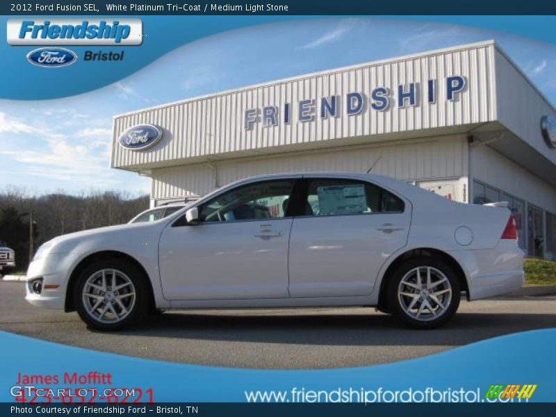 White Platinum Tri-Coat / Medium Light Stone 2012 Ford Fusion SEL