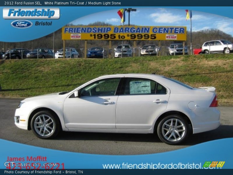 White Platinum Tri-Coat / Medium Light Stone 2012 Ford Fusion SEL