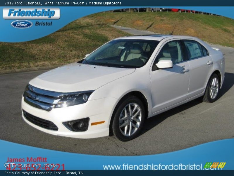 White Platinum Tri-Coat / Medium Light Stone 2012 Ford Fusion SEL