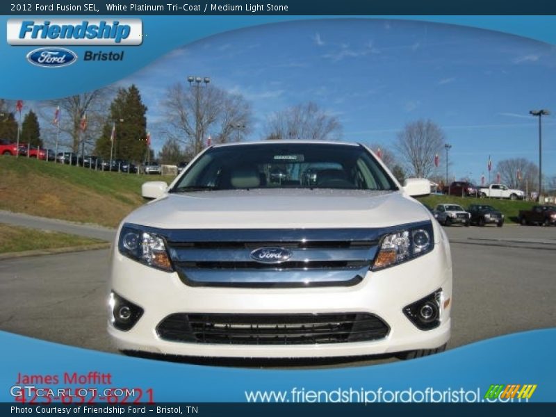 White Platinum Tri-Coat / Medium Light Stone 2012 Ford Fusion SEL
