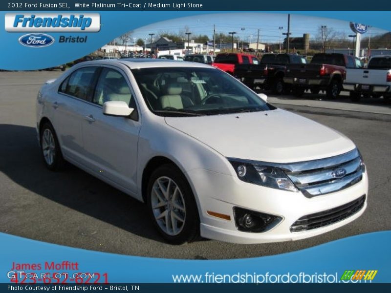 White Platinum Tri-Coat / Medium Light Stone 2012 Ford Fusion SEL