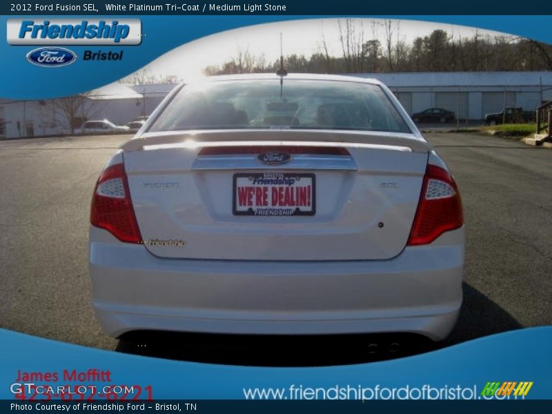 White Platinum Tri-Coat / Medium Light Stone 2012 Ford Fusion SEL