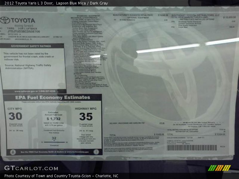 Lagoon Blue Mica / Dark Gray 2012 Toyota Yaris L 3 Door