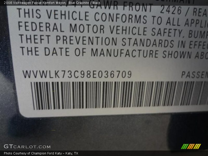 Blue Graphite / Black 2008 Volkswagen Passat Komfort Wagon