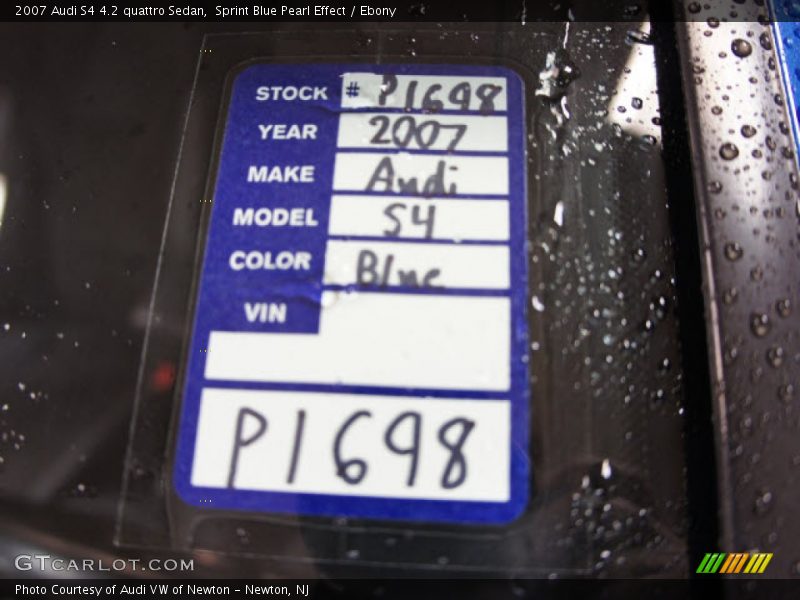 Sprint Blue Pearl Effect / Ebony 2007 Audi S4 4.2 quattro Sedan