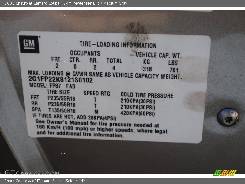 Light Pewter Metallic / Medium Gray 2001 Chevrolet Camaro Coupe