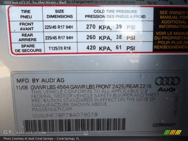 Ice Silver Metallic / Black 2009 Audi A3 2.0T