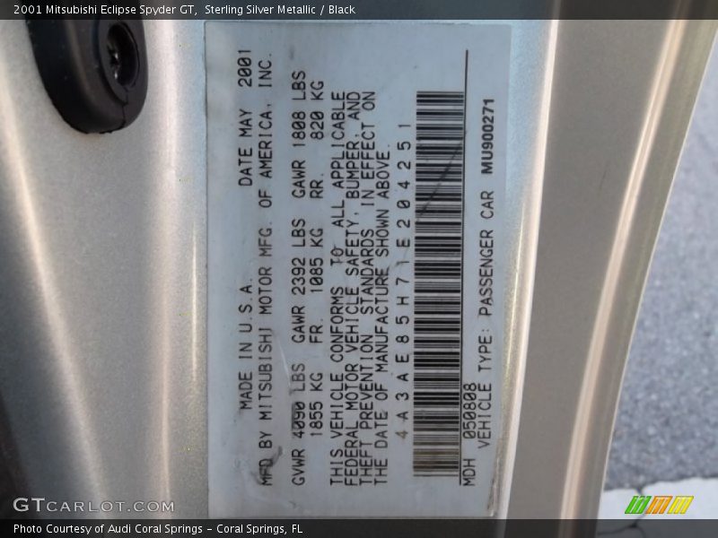 Sterling Silver Metallic / Black 2001 Mitsubishi Eclipse Spyder GT