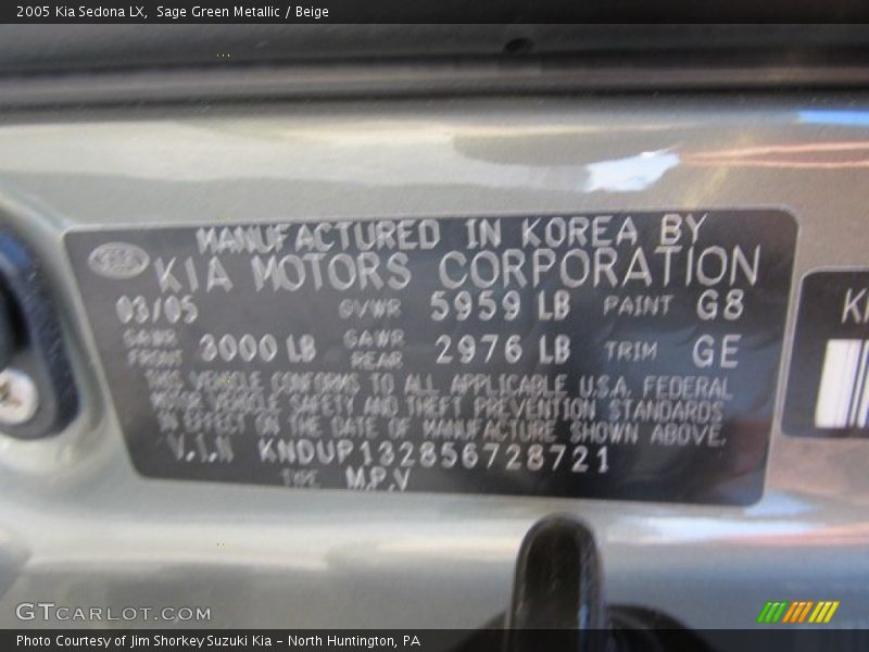 Sage Green Metallic / Beige 2005 Kia Sedona LX
