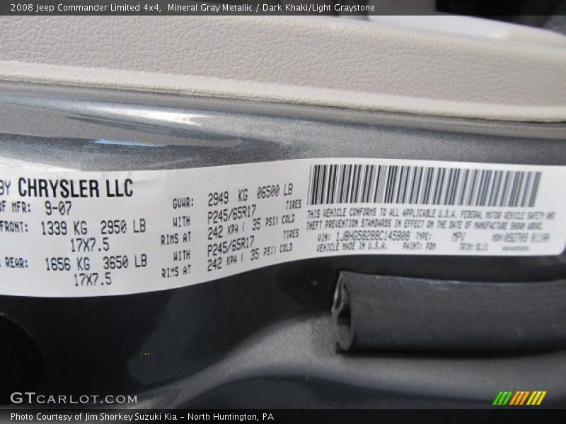 Mineral Gray Metallic / Dark Khaki/Light Graystone 2008 Jeep Commander Limited 4x4