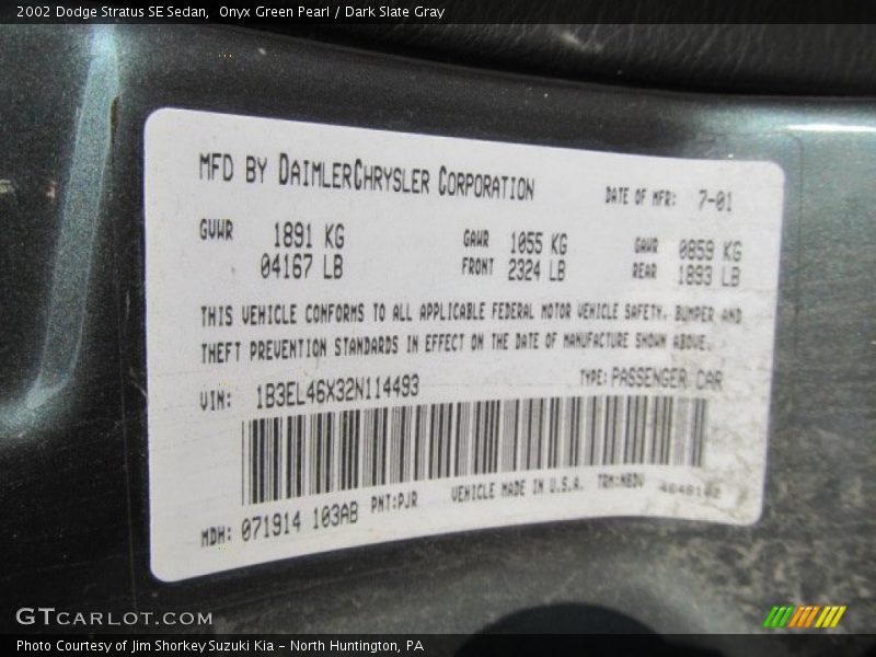 PJR - 2002 Dodge Stratus SE Sedan