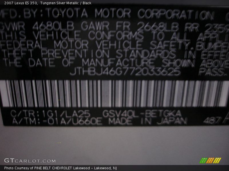 Tungsten Silver Metallic / Black 2007 Lexus ES 350