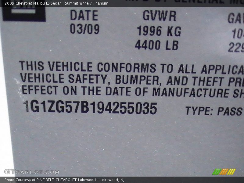 Summit White / Titanium 2009 Chevrolet Malibu LS Sedan