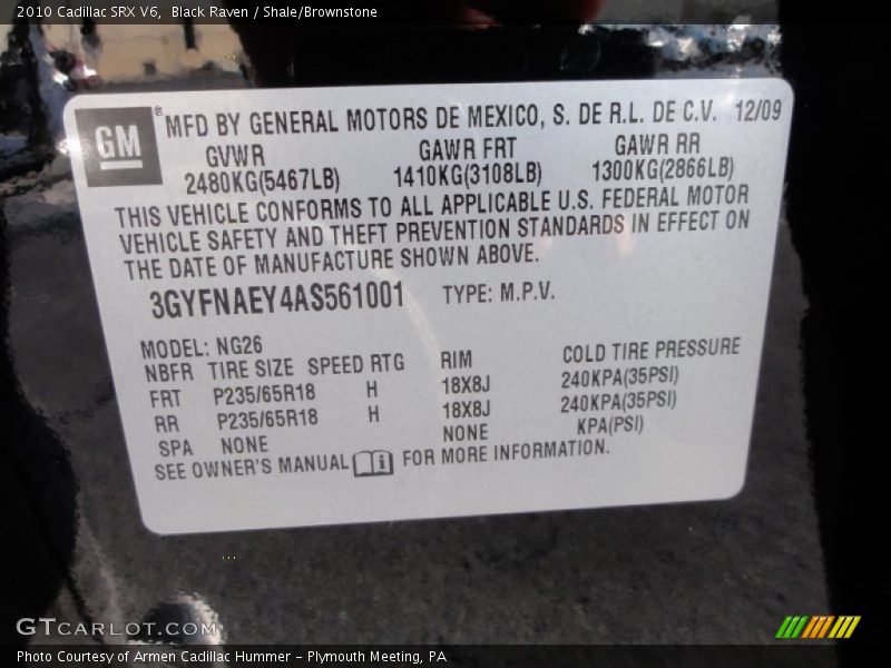 Black Raven / Shale/Brownstone 2010 Cadillac SRX V6