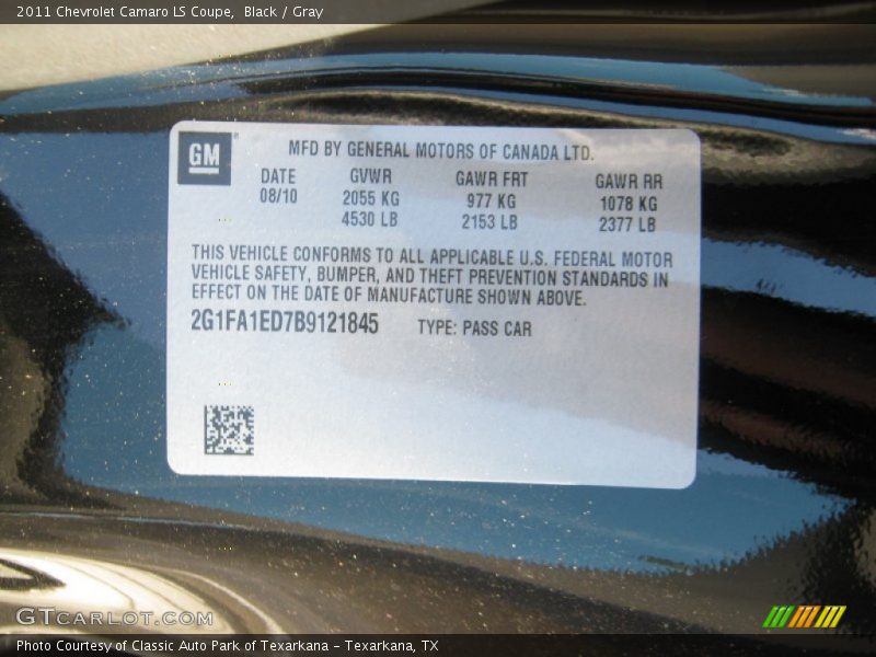 Black / Gray 2011 Chevrolet Camaro LS Coupe