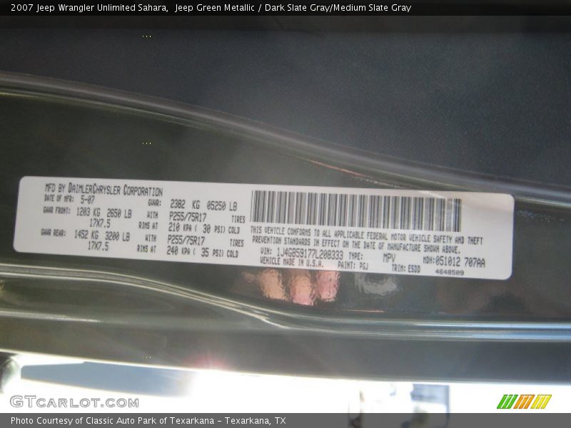 Jeep Green Metallic / Dark Slate Gray/Medium Slate Gray 2007 Jeep Wrangler Unlimited Sahara