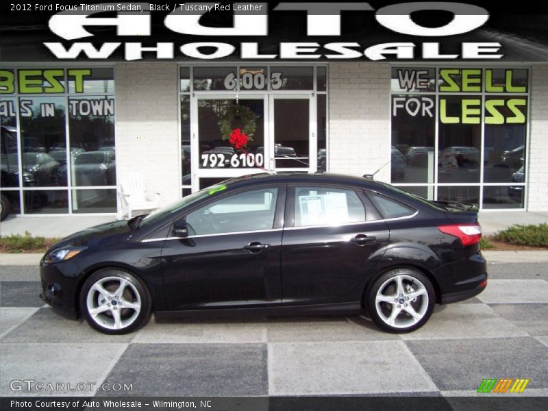 Black / Tuscany Red Leather 2012 Ford Focus Titanium Sedan