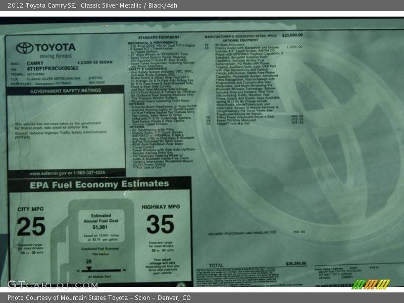 Classic Silver Metallic / Black/Ash 2012 Toyota Camry SE