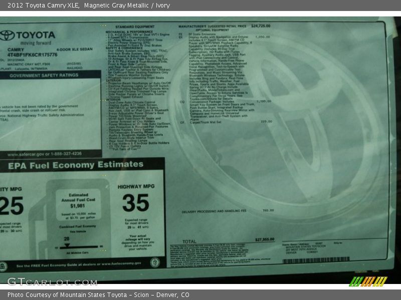 Magnetic Gray Metallic / Ivory 2012 Toyota Camry XLE