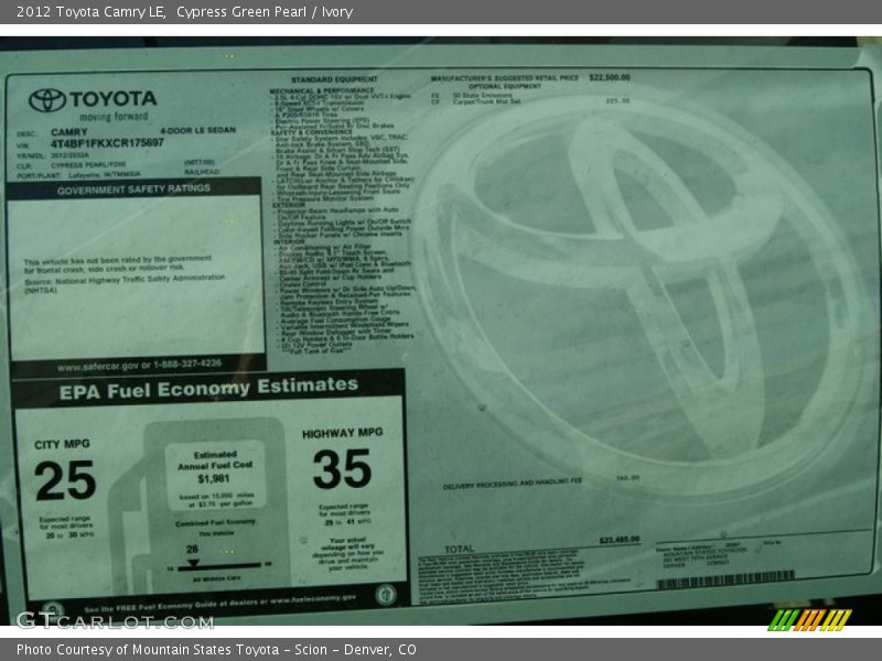 Cypress Green Pearl / Ivory 2012 Toyota Camry LE