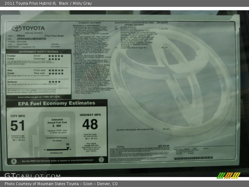 Black / Misty Gray 2011 Toyota Prius Hybrid III