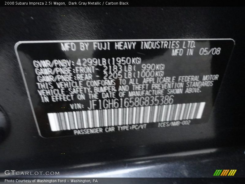 Dark Gray Metallic / Carbon Black 2008 Subaru Impreza 2.5i Wagon