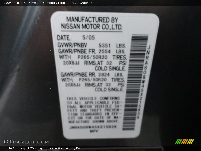 Diamond Graphite Gray / Graphite 2005 Infiniti FX 35 AWD