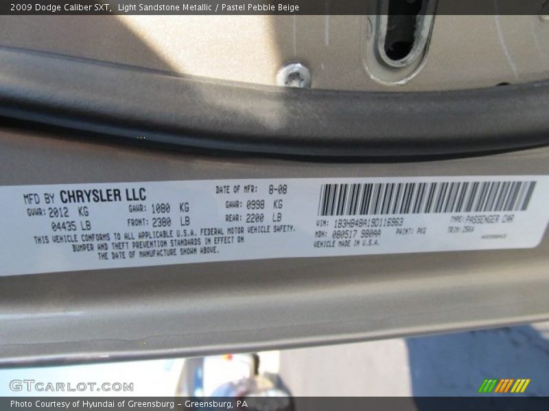 Light Sandstone Metallic / Pastel Pebble Beige 2009 Dodge Caliber SXT