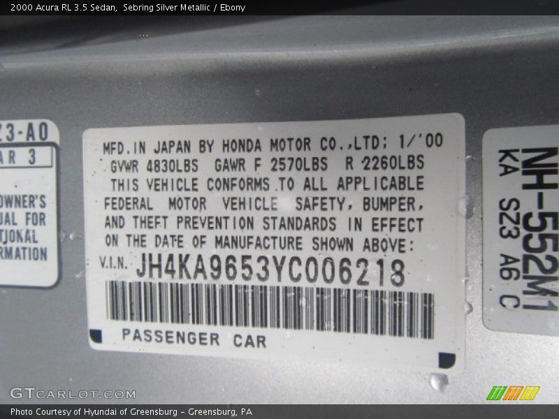 Sebring Silver Metallic / Ebony 2000 Acura RL 3.5 Sedan