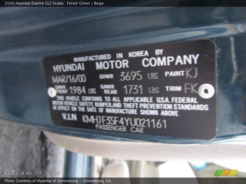Forest Green / Beige 2000 Hyundai Elantra GLS Sedan