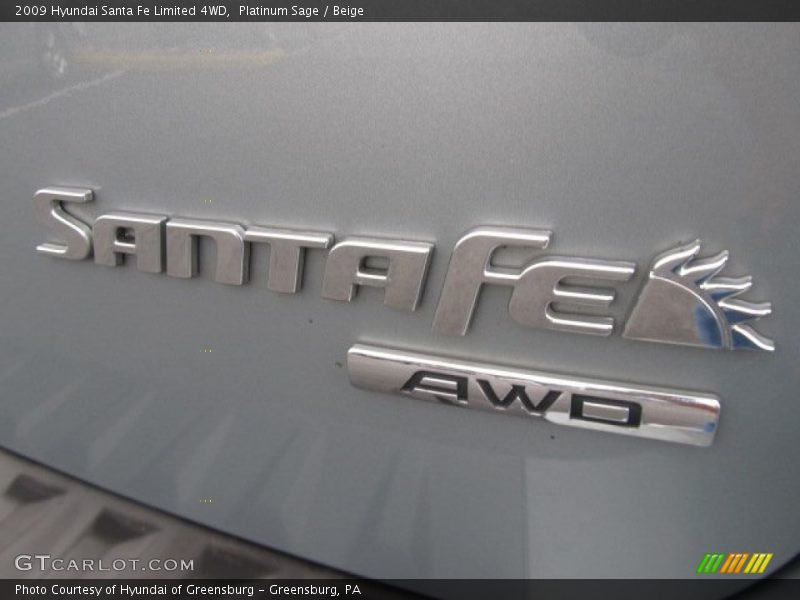 Platinum Sage / Beige 2009 Hyundai Santa Fe Limited 4WD