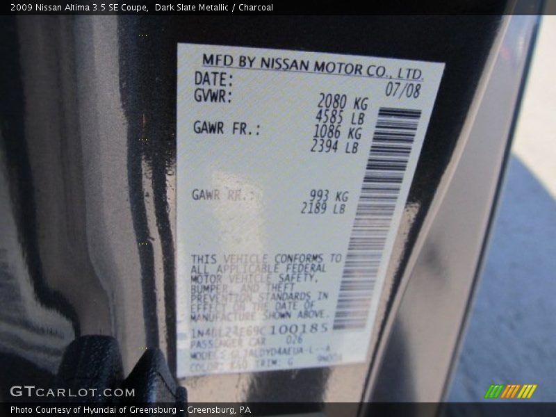 Dark Slate Metallic / Charcoal 2009 Nissan Altima 3.5 SE Coupe