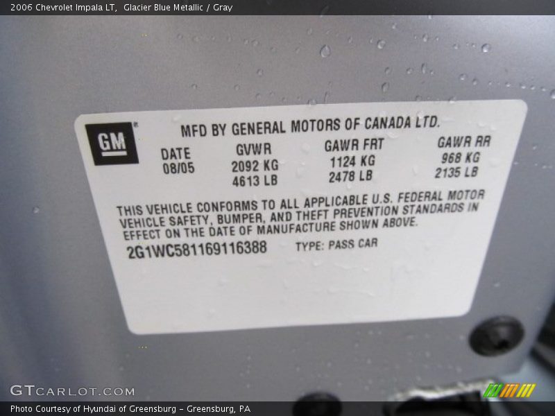 Glacier Blue Metallic / Gray 2006 Chevrolet Impala LT