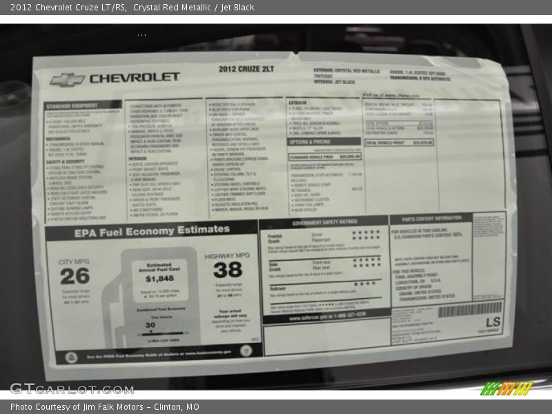  2012 Cruze LT/RS Window Sticker