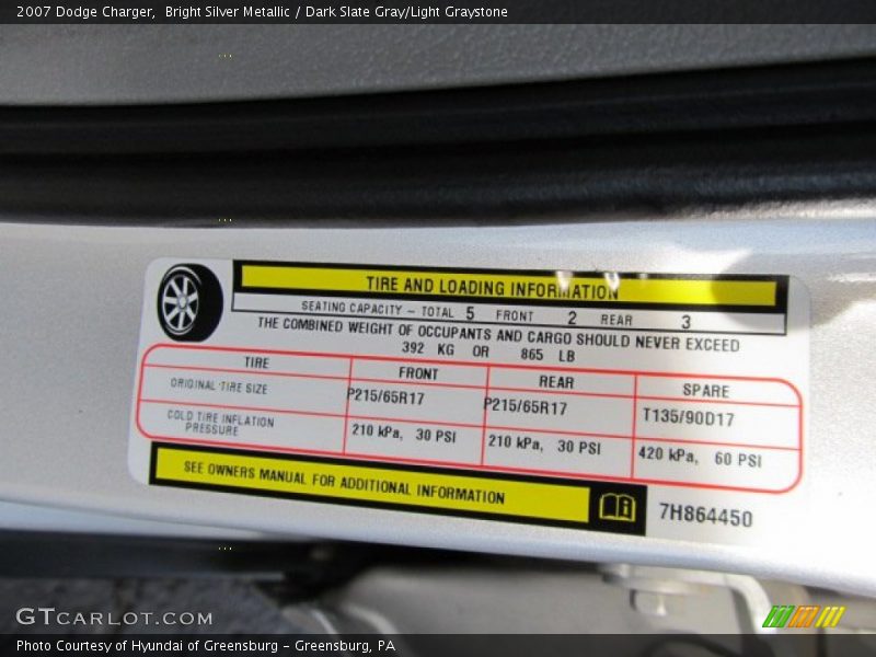 Bright Silver Metallic / Dark Slate Gray/Light Graystone 2007 Dodge Charger