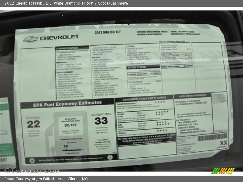 White Diamond Tricoat / Cocoa/Cashmere 2012 Chevrolet Malibu LT