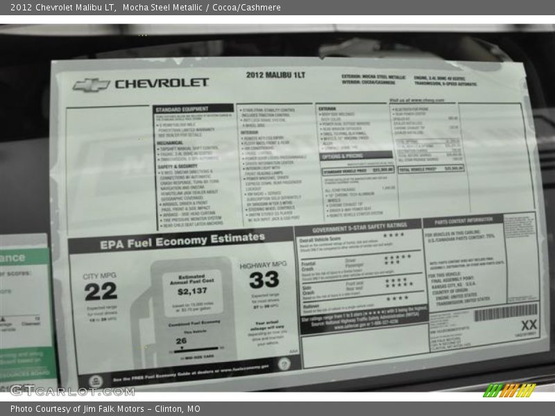  2012 Malibu LT Window Sticker