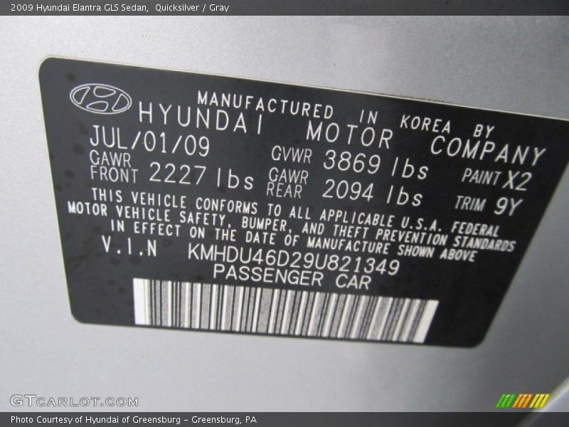 Quicksilver / Gray 2009 Hyundai Elantra GLS Sedan