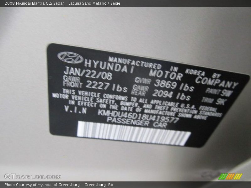 Laguna Sand Metallic / Beige 2008 Hyundai Elantra GLS Sedan