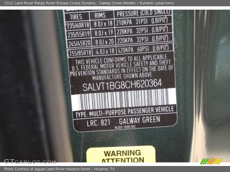 Galway Green Metallic / Dynamic Lunar/Ivory 2012 Land Rover Range Rover Evoque Coupe Dynamic
