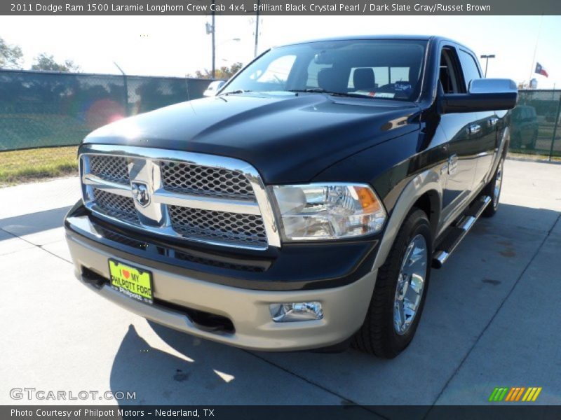 Brilliant Black Crystal Pearl / Dark Slate Gray/Russet Brown 2011 Dodge Ram 1500 Laramie Longhorn Crew Cab 4x4