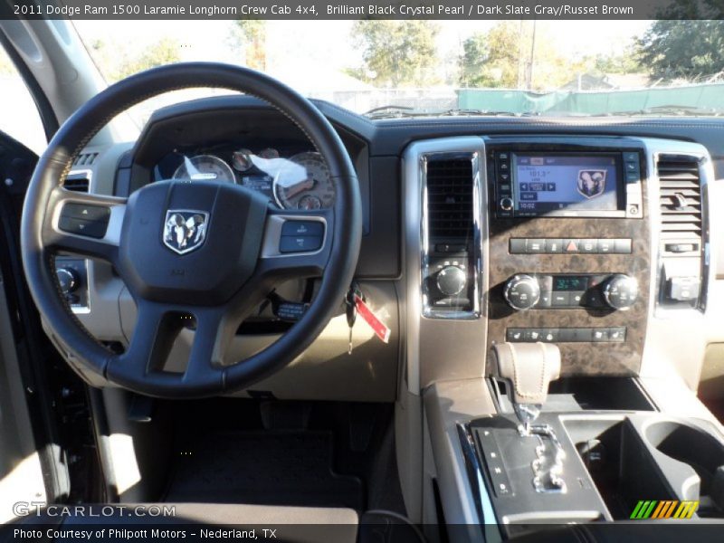 Brilliant Black Crystal Pearl / Dark Slate Gray/Russet Brown 2011 Dodge Ram 1500 Laramie Longhorn Crew Cab 4x4