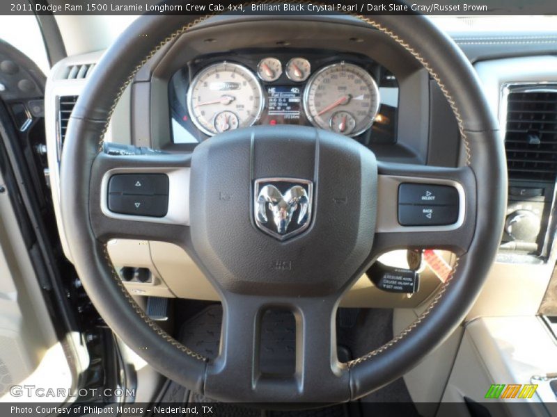 Brilliant Black Crystal Pearl / Dark Slate Gray/Russet Brown 2011 Dodge Ram 1500 Laramie Longhorn Crew Cab 4x4