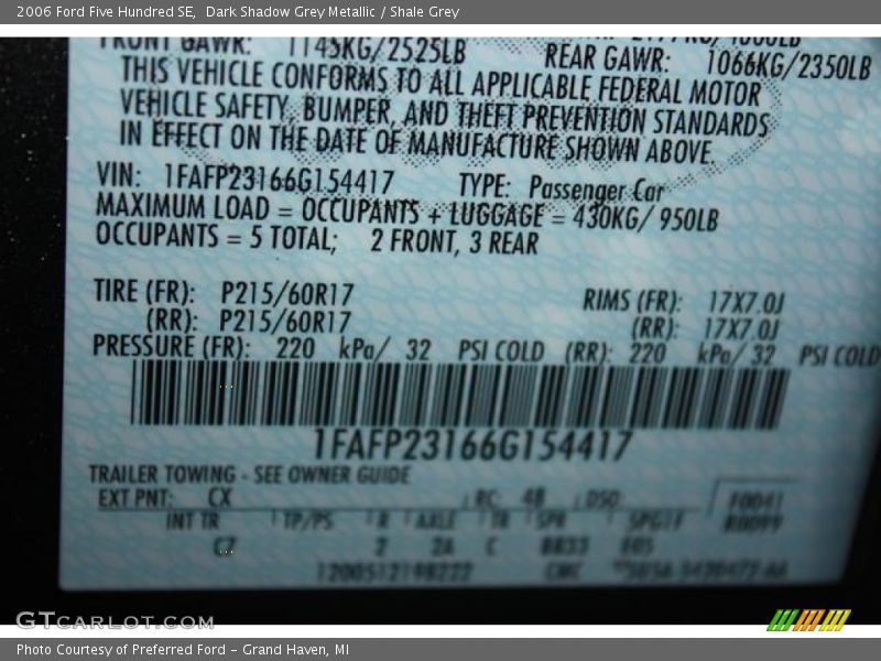 Dark Shadow Grey Metallic / Shale Grey 2006 Ford Five Hundred SE